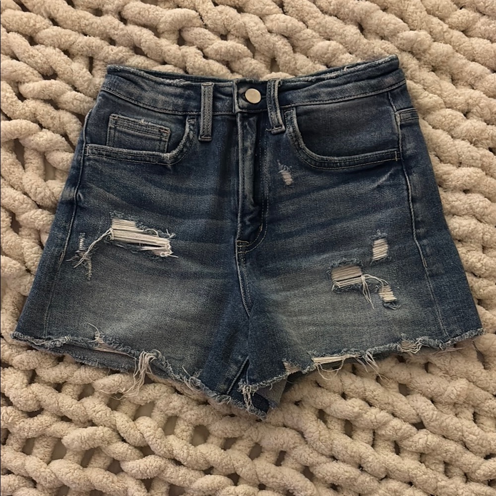 Altar'd State Blue Distressed Jean Shorts High-Waisted